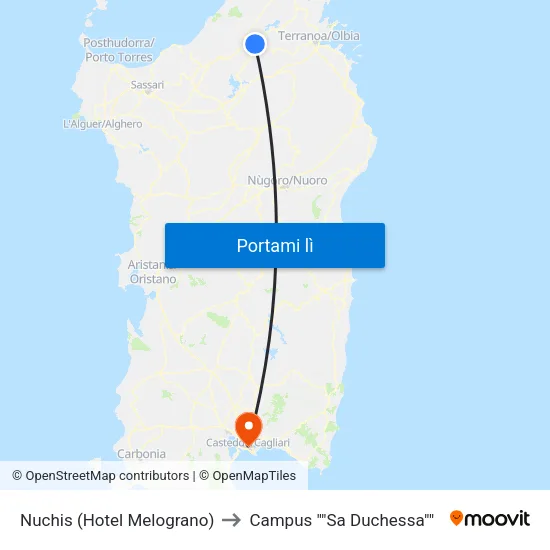 Nuchis (Hotel Melograno) to Campus "Sa Duchessa" map