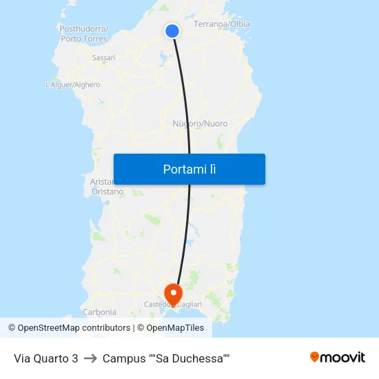 Via Quarto 3 to Campus "Sa Duchessa" map