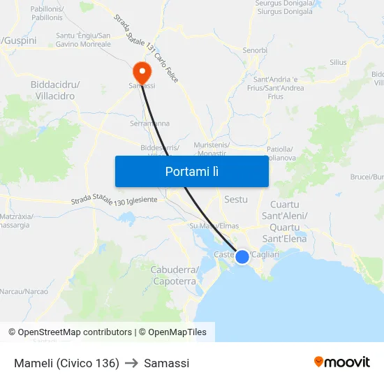 Mameli (Civico 136) to Samassi map