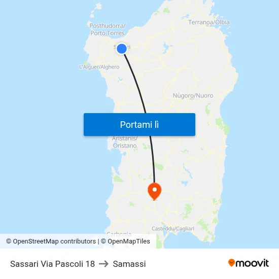 Sassari Via Pascoli 18 to Samassi map