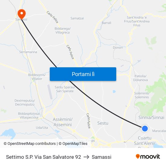 Settimo S.P. Via San Salvatore 92 to Samassi map