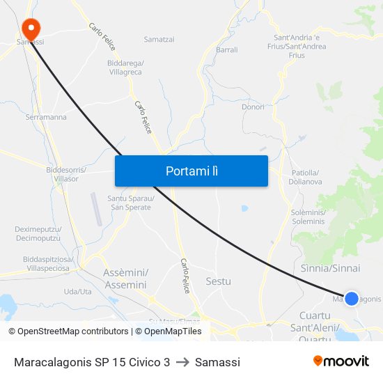 Maracalagonis SP 15 Civico 3 to Samassi map