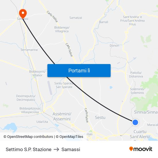 Settimo S.P. Stazione to Samassi map