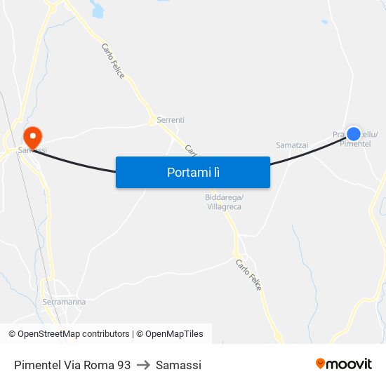Pimentel Via Roma  93 to Samassi map