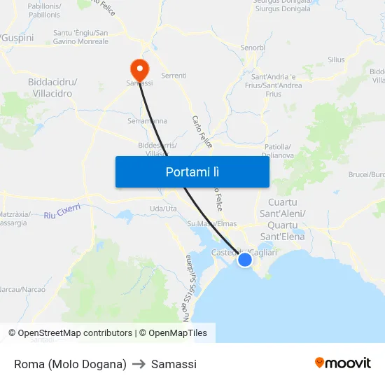 Roma (Molo Dogana) to Samassi map