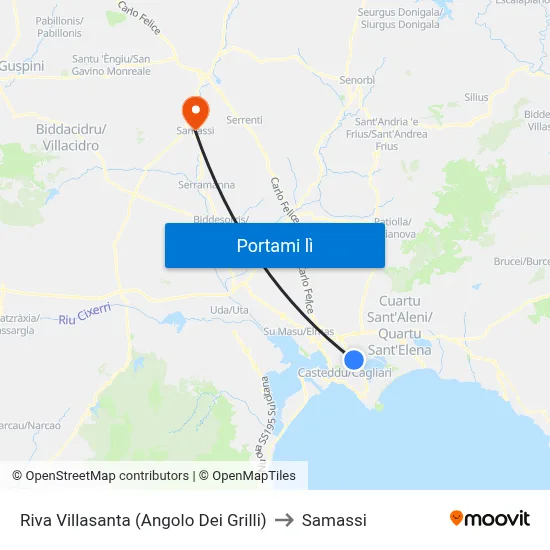 Riva Villasanta (Angolo Dei Grilli) to Samassi map