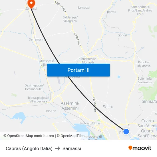Cabras (Angolo Italia) to Samassi map
