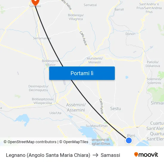 Legnano (Angolo Santa Maria Chiara) to Samassi map