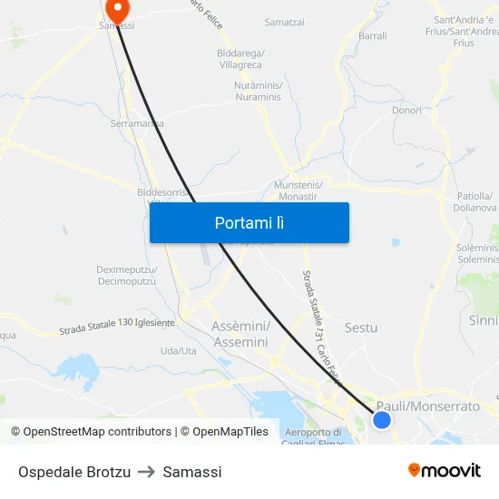 Ospedale Brotzu to Samassi map