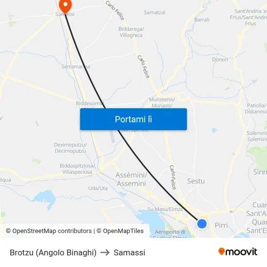Brotzu (Angolo Binaghi) to Samassi map