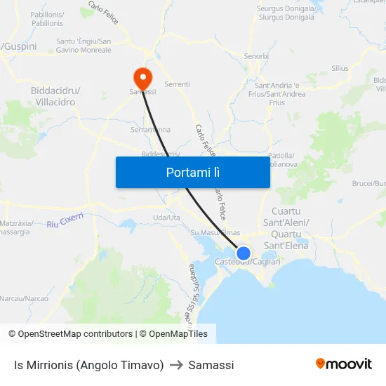 Is Mirrionis (Angolo Timavo) to Samassi map