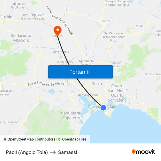 Paoli (Angolo Tola) to Samassi map