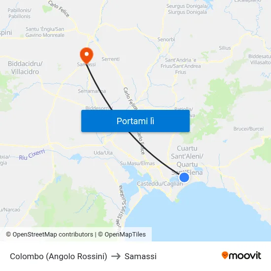 Colombo (Angolo Rossini) to Samassi map