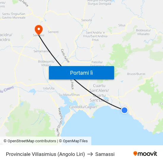 Provinciale Villasimius (Angolo Liri) to Samassi map