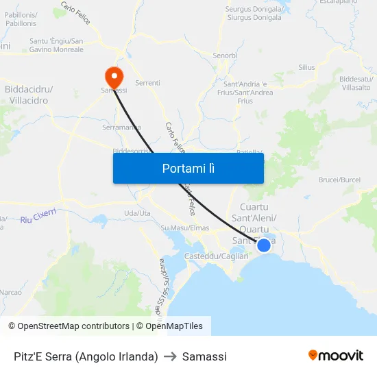 Pitz'E Serra (Angolo Irlanda) to Samassi map