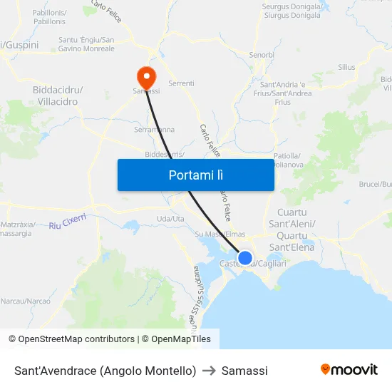 Sant'Avendrace (Angolo Montello) to Samassi map