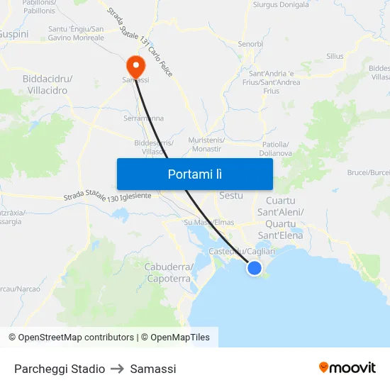 Parcheggi Stadio to Samassi map