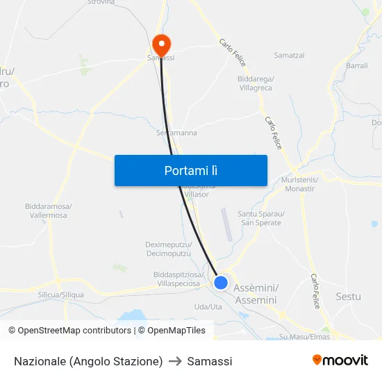 Nazionale (Angolo Stazione) to Samassi map