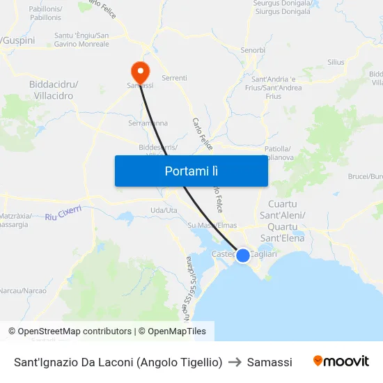 Sant'Ignazio Da Laconi (Angolo Tigellio) to Samassi map