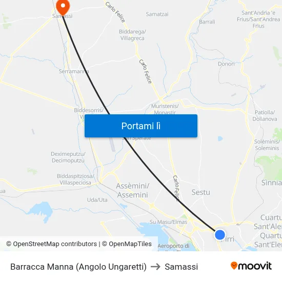 Barracca Manna (Angolo Ungaretti) to Samassi map