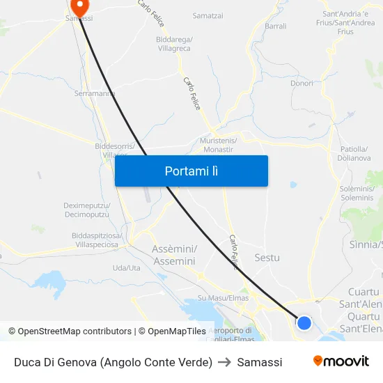 Duca Di Genova (Angolo Conte Verde) to Samassi map