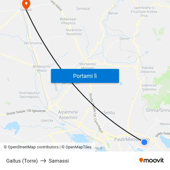 Gallus (Torre) to Samassi map