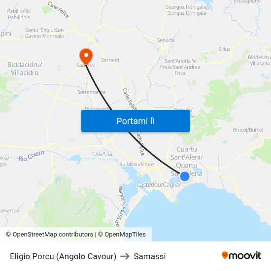 Eligio Porcu (Angolo Cavour) to Samassi map