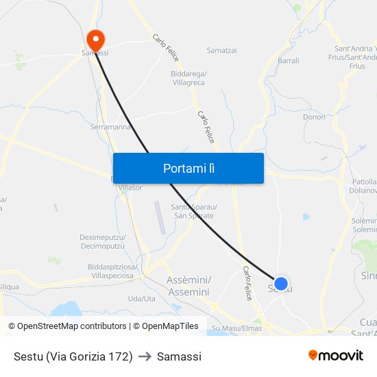 Sestu (Via Gorizia 172) to Samassi map