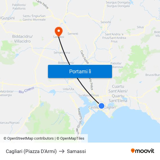 Cagliari (Piazza D'Armi) to Samassi map