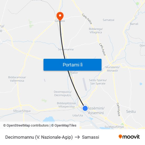 Decimomannu (V. Nazionale-Agip) to Samassi map