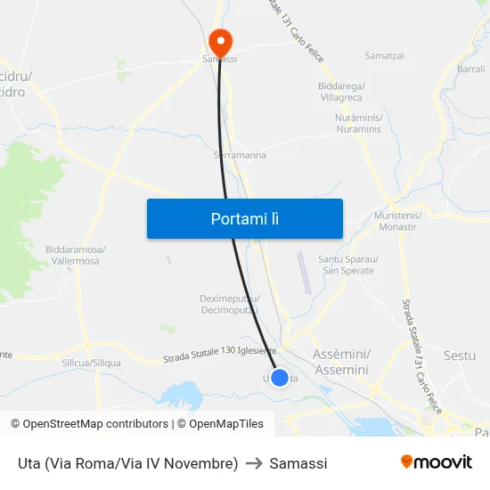 Uta (Via Roma/Via IV Novembre) to Samassi map