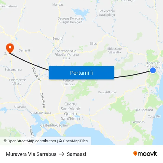 Muravera Via Sarrabus to Samassi map