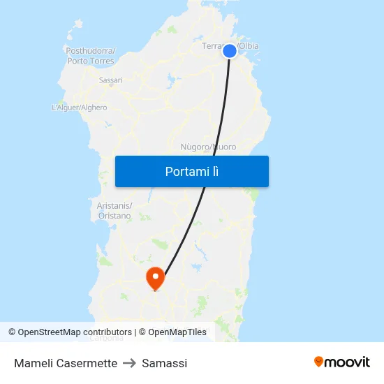 Mameli Casermette to Samassi map