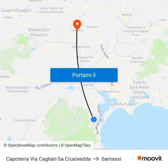Capoterra Via Cagliari-Sa Cruxixedda to Samassi map