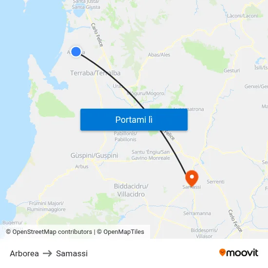 Arborea to Samassi map