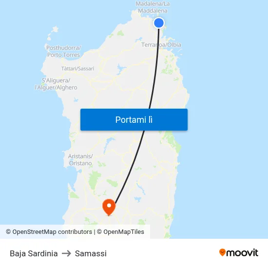 Baja Sardinia to Samassi map