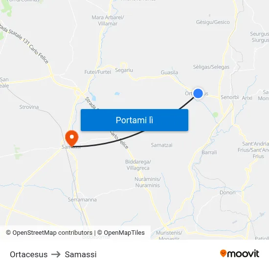 Ortacesus to Samassi map