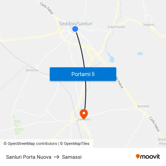 Sanluri Porta Nuova to Samassi map