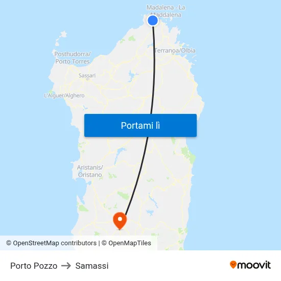 Porto Pozzo to Samassi map