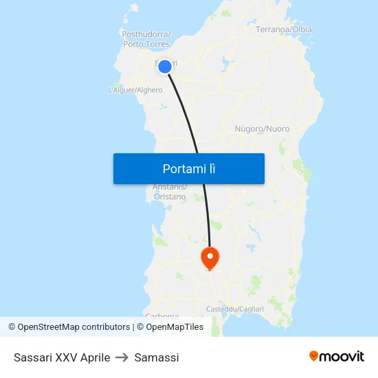 Sassari XXV Aprile to Samassi map