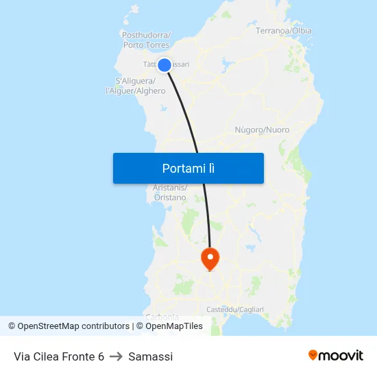 Via Cilea Fronte 6 to Samassi map