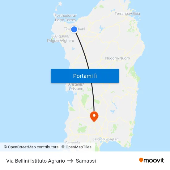 Via Bellini Istituto Agrario to Samassi map