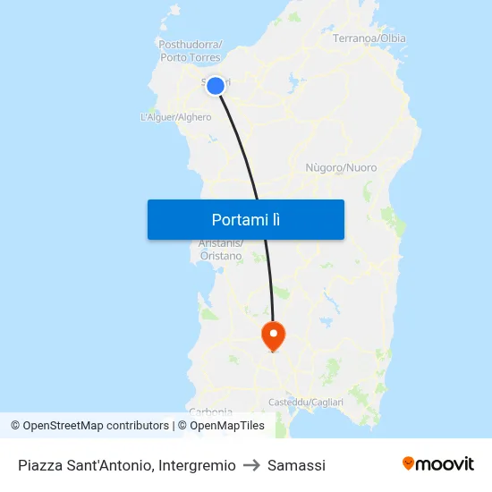 Piazza Sant'Antonio, Intergremio to Samassi map