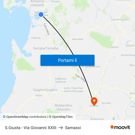 S.Giusta - Via  Giovanni XXIII to Samassi map