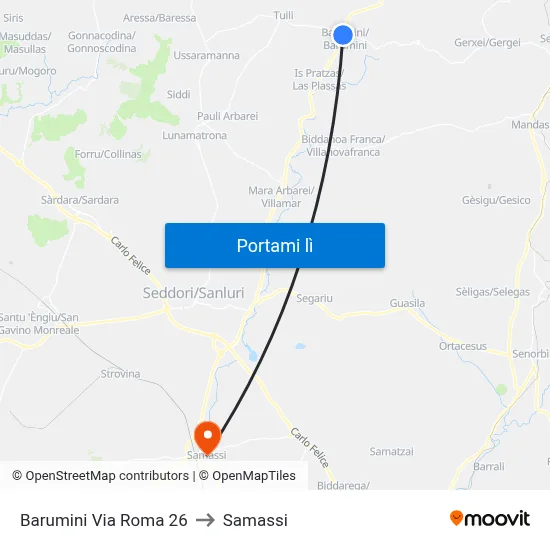 Barumini Via Roma 26 to Samassi map