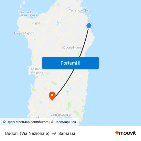 Budoni (Via Nazionale) to Samassi map