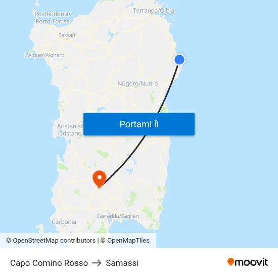Capo Comino Rosso to Samassi map