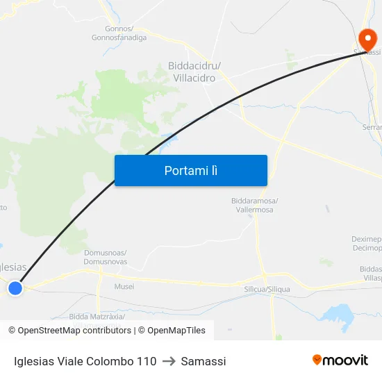 Iglesias Viale Colombo 110 to Samassi map