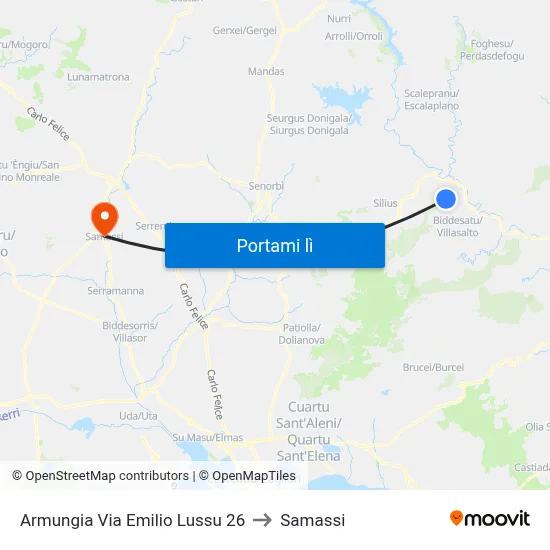 Armungia Via Emilio Lussu 26 to Samassi map