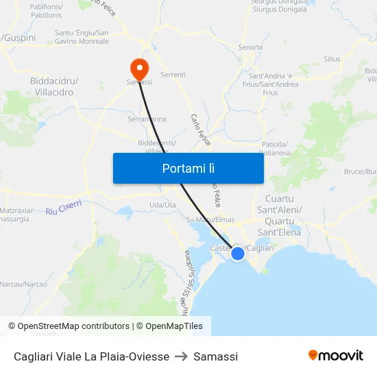 Cagliari Viale La Plaia-Oviesse to Samassi map